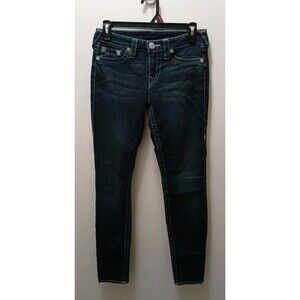 VTG True Religion Blue Jean Denim Leggin Logo Pocket Rhinestone  Crystal 27×29